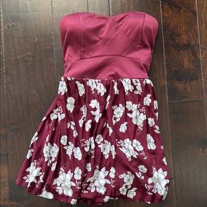 Strapless Burgundy Floral Dress